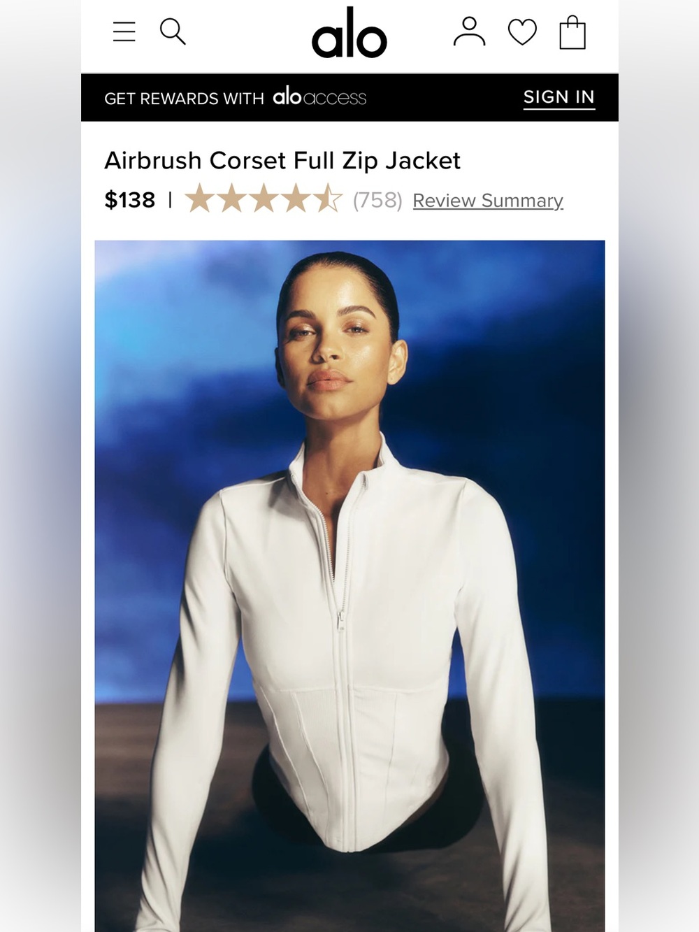 🌼 Alo Yoga White Airbrush Zip-Front Corset Jacket Size XS
